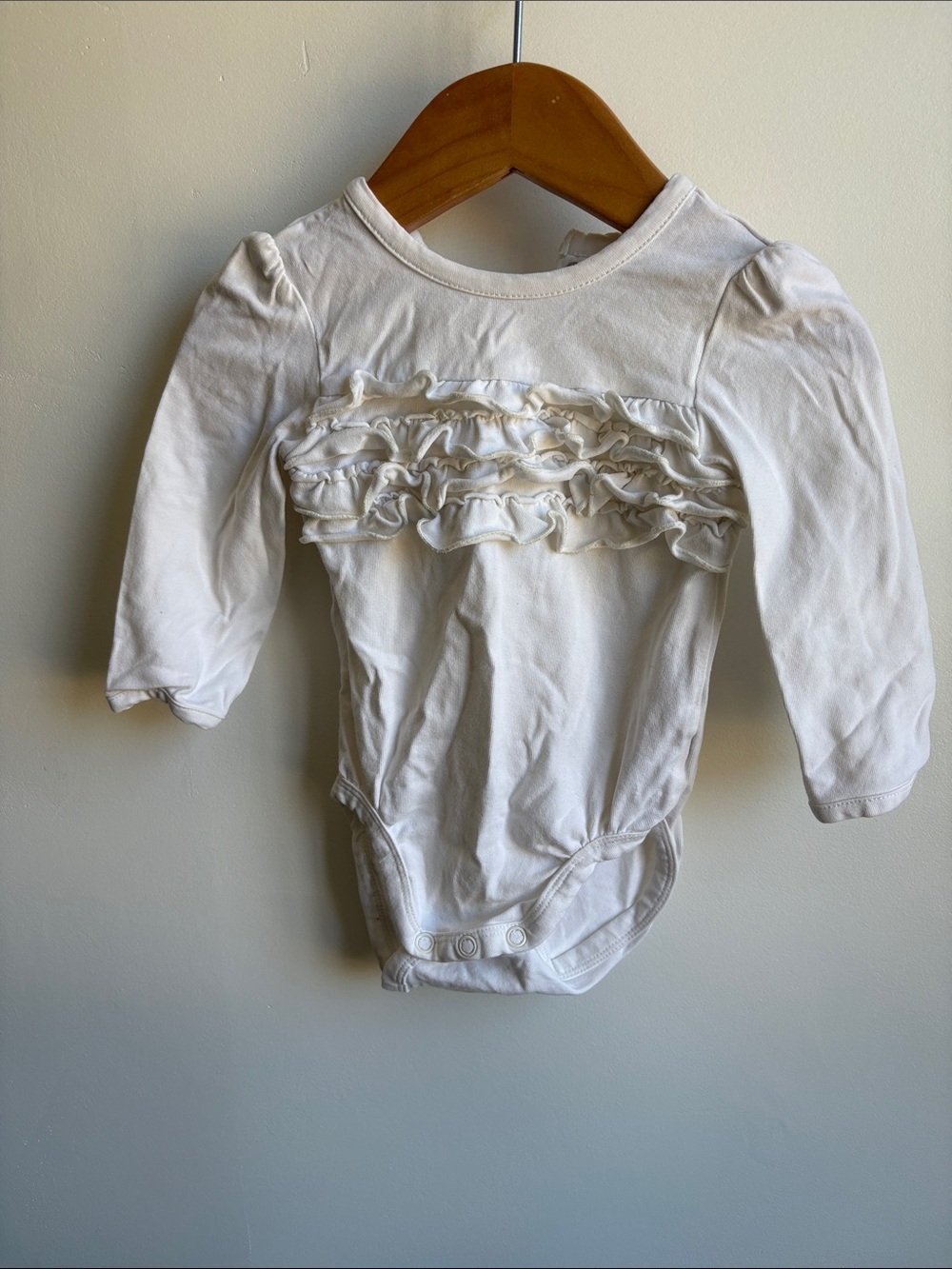 White Long-Sleeve Ruffle Baby One-Piece